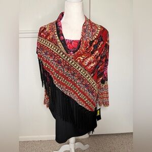 Calessa Red and Black Floral asymmetrical Patterned Garment XL new with tag